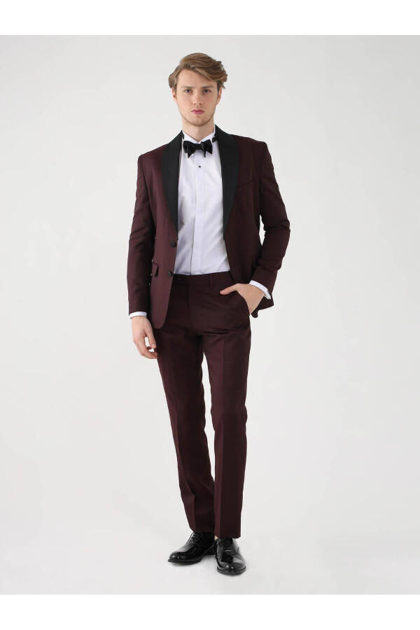 Bordo Erkek Slim Fit Düz Sivri Yaka Smokin Takım - 92433 - 12