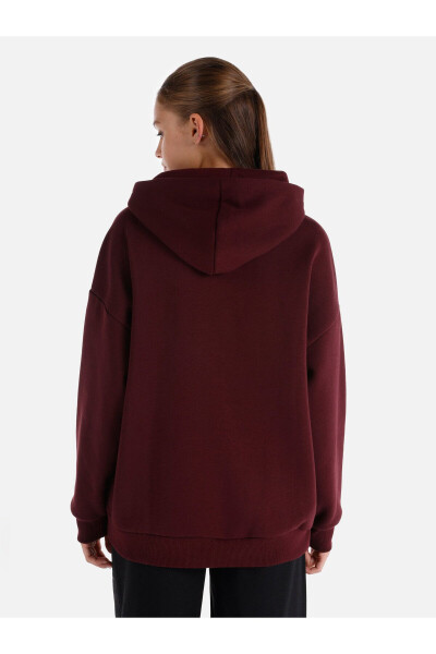 Bordo Kadın Kapüşonlu Sweatshirt - 2