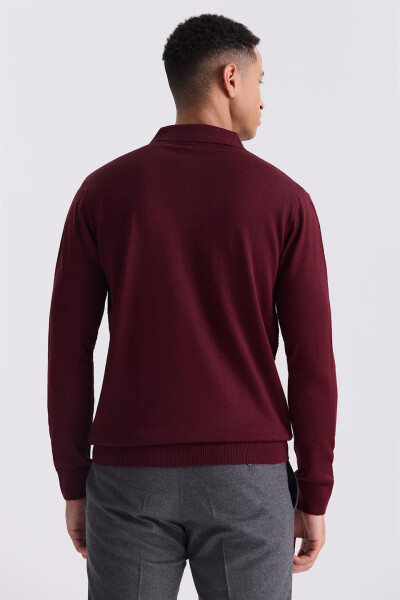 Bordo Klasik Fit Desenli Polo Yaka Triko - 4