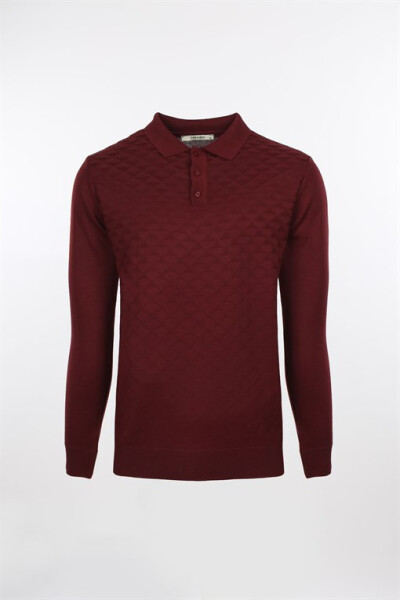 Bordo Klasik Fit Desenli Polo Yaka Triko - 5