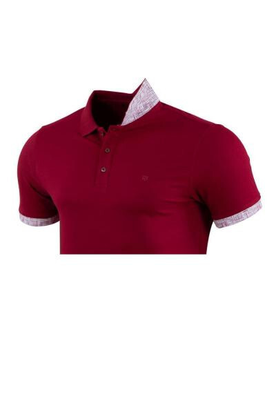 Bordo Regular Baskılı Polo Tişört - 5