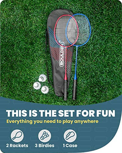 Boulder Sports Badminton Rackets - Lightweight Badminton Racket Set with 3 Shuttlecocks and Racquet Case - Badminton Set for Backyard or Outdoor Games - 2