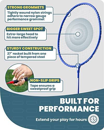 Boulder Sports Badminton Rahatları - Hafif Badminton Raketi Seti, 3 Şuttlecock ve Raketi Kılıfı ile - Bahçe veya Açık Hava Oyunları İçin Badminton Seti - 4