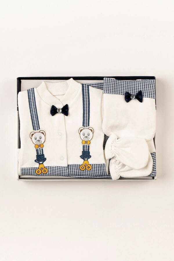 (BOXED) Newborn Clothes Bow Tie Navy Blue Baby Clothes 5 Piece Hospital Discharge Romper Set - 6