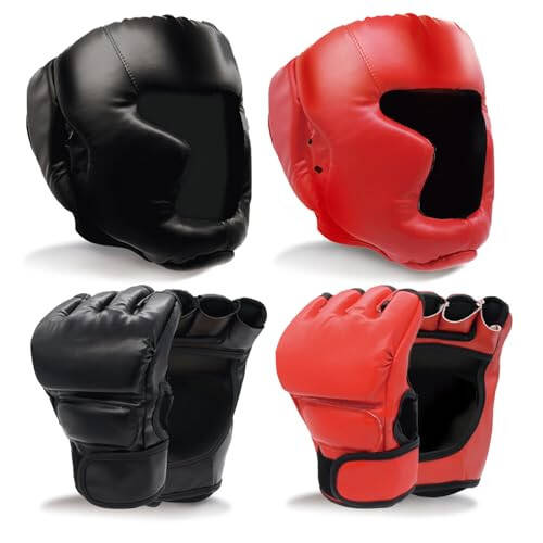 Boxing Gloves and Headgear Set Including 2 Pack Boxing Headgear and 2 Pack Boxing Gloves Boxing Equipment Sparring Gear Equipment for Beginners Adults - 1