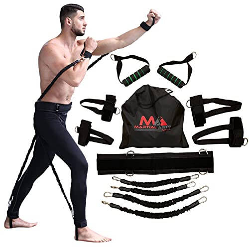 Boxing Resistance Bands for MMA Martial Arts Resistance Training at Home for Punches/Kicks, 150lbs Exercise Bands Full Body Fitness Workout to Enhance Explosive Power/Speed/Agility - 1