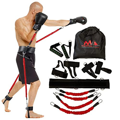 Boxing Resistance Bands for MMA Martial Arts Resistance Training at Home for Punches/Kicks, 150lbs Exercise Bands Full Body Fitness Workout to Enhance Explosive Power/Speed/Agility - 1