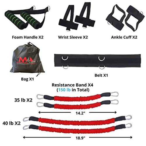 Boxing Resistance Bands for MMA Martial Arts Resistance Training at Home for Punches/Kicks, 150lbs Exercise Bands Full Body Fitness Workout to Enhance Explosive Power/Speed/Agility - 4