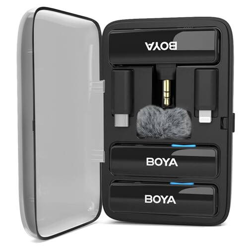 BOYA BOYALINK Wireless Lavalier Microphone for iPhone Android Camera Vlogging, All-in-One Lapel Dual Mic System & Lightning & USB-C Inputs & Battery Case for Smartphones DSLR YouTube Facebook Live - 7