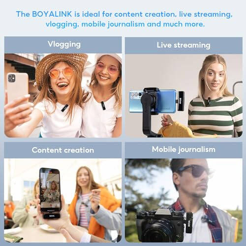 BOYA BOYALINK Wireless Lavalier Microphone for iPhone Android Camera Vlogging, All-in-One Lapel Dual Mic System & Lightning & USB-C Inputs & Battery Case for Smartphones DSLR YouTube Facebook Live - 9