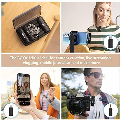 BOYA BOYALINK Wireless Lavalier Microphone for iPhone Android Camera Vlogging, All-in-One Lapel Dual Mic System & Lightning & USB-C Inputs & Battery Case for Smartphones DSLR YouTube Facebook Live - 2