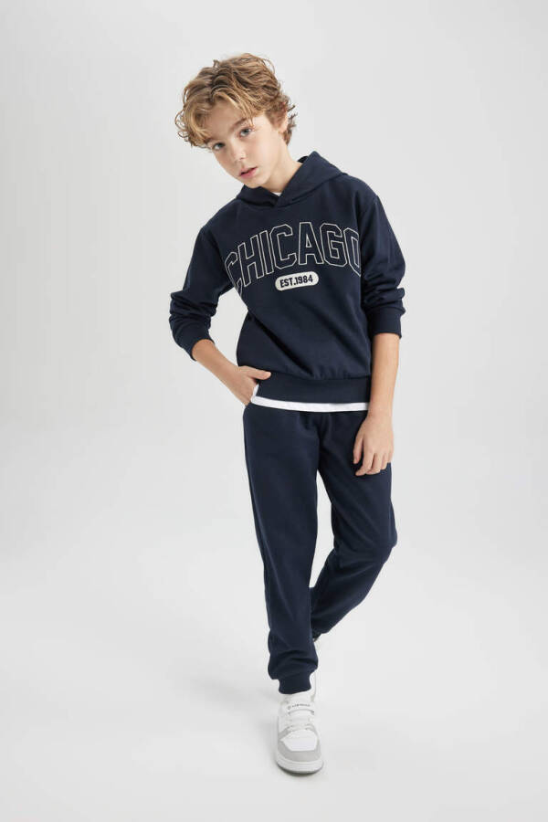 Boys' 2-piece hooded sweatshirt and sweatpants set, navy. - 1