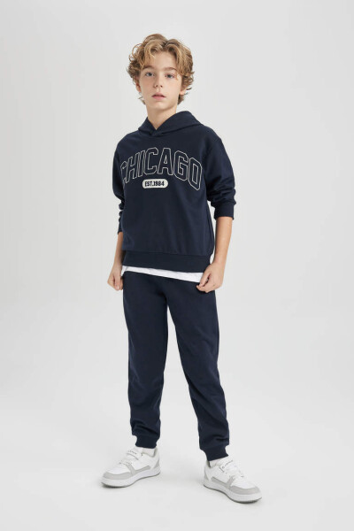 Boys' 2-piece hooded sweatshirt and sweatpants set, navy. - 2