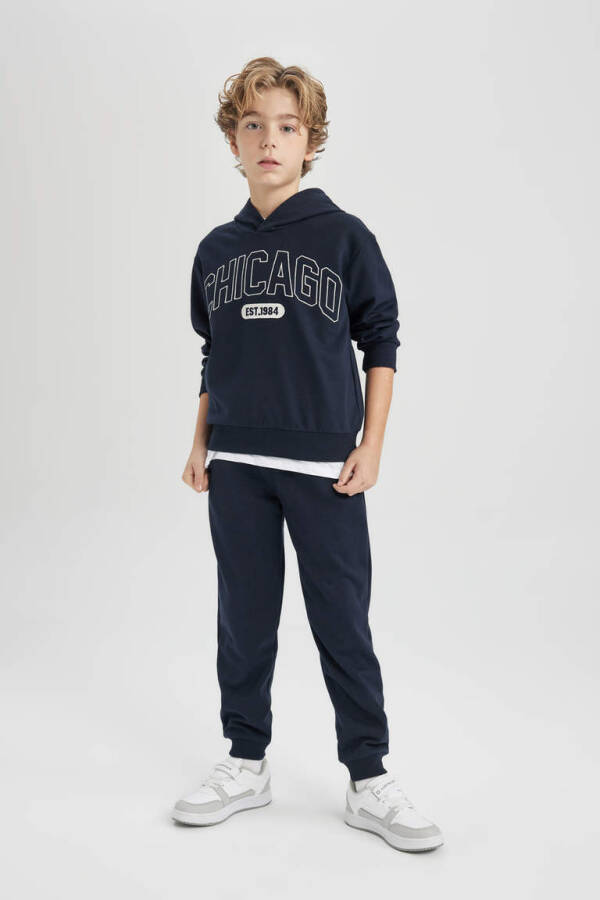 Boys' 2-piece hooded sweatshirt and sweatpants set, navy. - 2