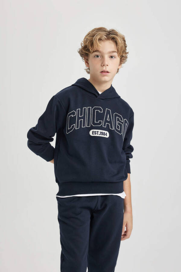 Boys' 2-piece hooded sweatshirt and sweatpants set, navy. - 3