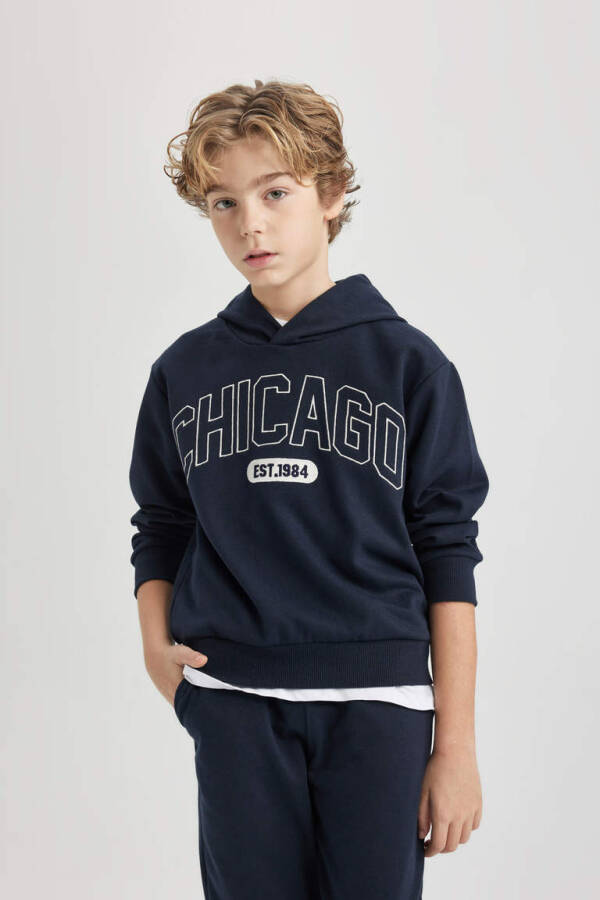 Boys' 2-piece hooded sweatshirt and sweatpants set, navy. - 4