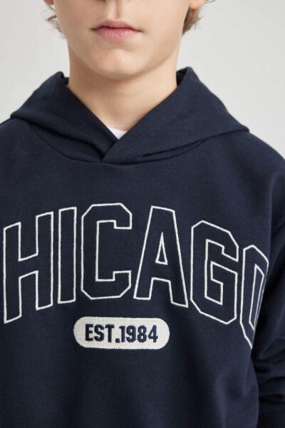 Boys' 2-piece hooded sweatshirt and sweatpants set, navy. - 5