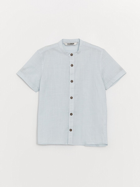 Boy's Basic Short Sleeve Shirt with Mandarin Collar - 1