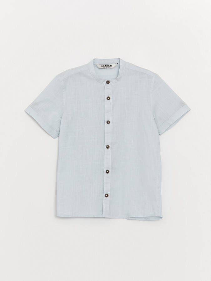 Boy's Basic Short Sleeve Shirt with Mandarin Collar - 1