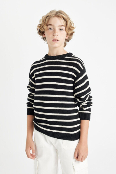 Boys' Bicycle Neck Striped Sweater C2297A824WN - 1