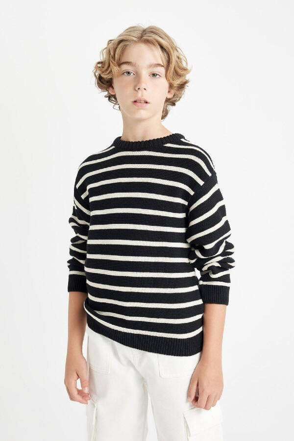 Boys' Bicycle Neck Striped Sweater C2297A824WN - 1