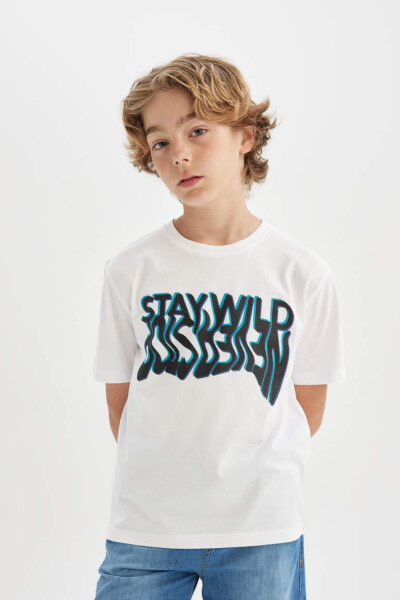 Boys' Bike Neck Printed Short Sleeve T-Shirt White - 1