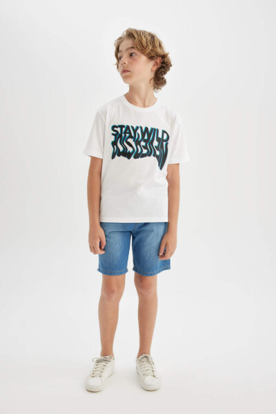 Boys' Bike Neck Printed Short Sleeve T-Shirt White - 2