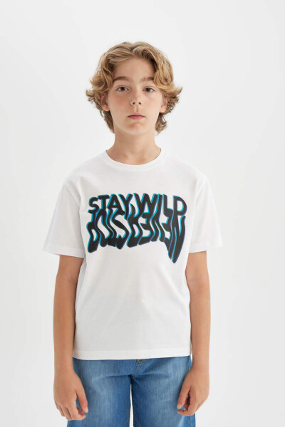 Boys' Bike Neck Printed Short Sleeve T-Shirt White - 3