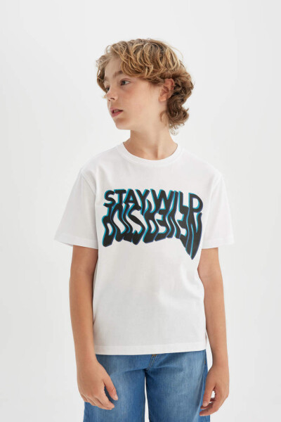 Boys' Bike Neck Printed Short Sleeve T-Shirt White - 4