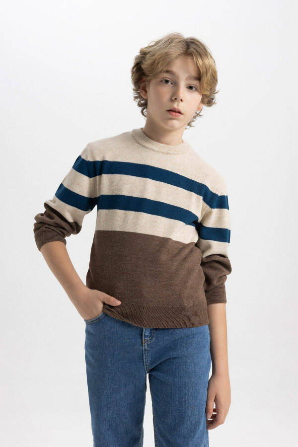 Boys' Bike Neck Striped Sweater C3134A824WN - 1