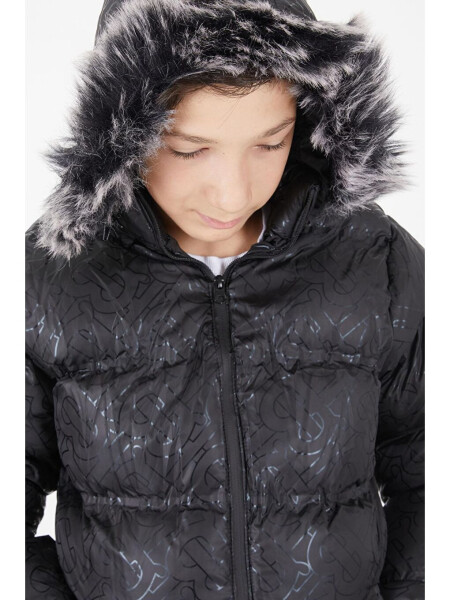 Boys' Black Puffy Jacket with Black Fur 15480 - 9