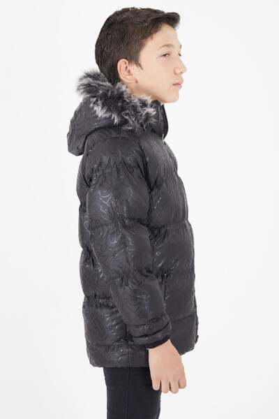 Boys' Black Puffy Jacket with Black Fur 15480 - 12