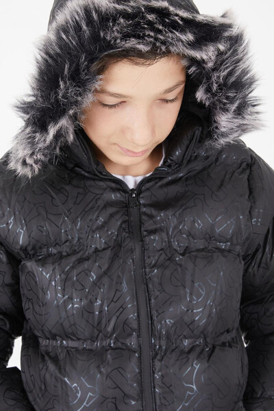 Boys' Black Puffy Jacket with Black Fur 15480 - 14