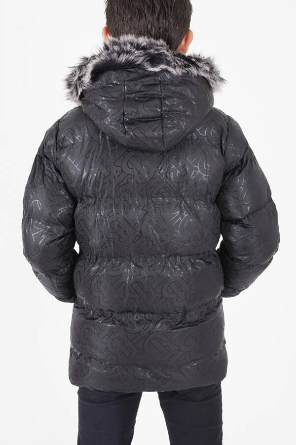 Boys' Black Puffy Jacket with Black Fur 15480 - 15