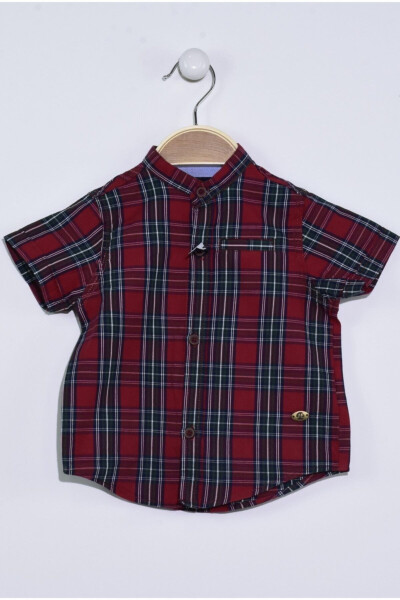 Boys' Burgundy Checked Short Sleeve Shirt - 1