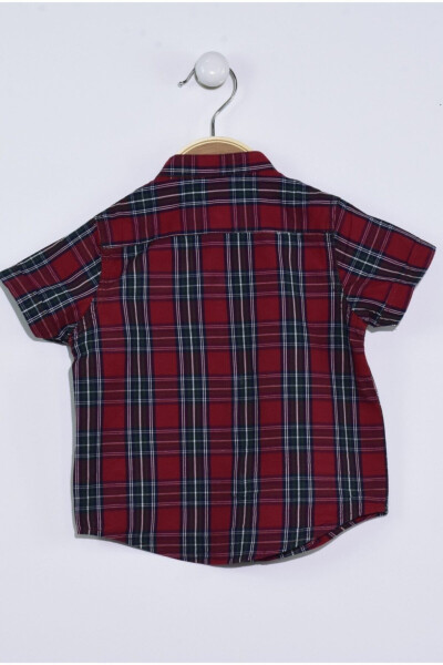 Boys' Burgundy Checked Short Sleeve Shirt - 2