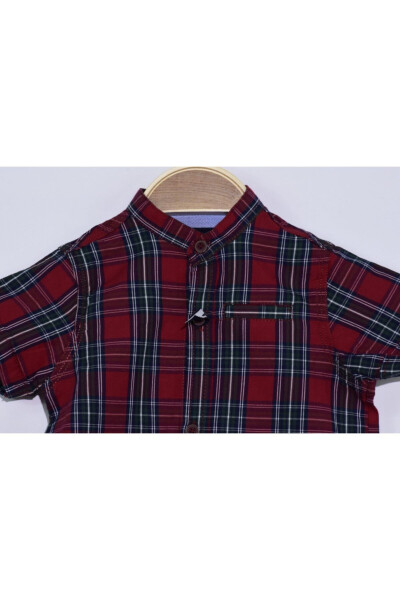 Boys' Burgundy Checked Short Sleeve Shirt - 3