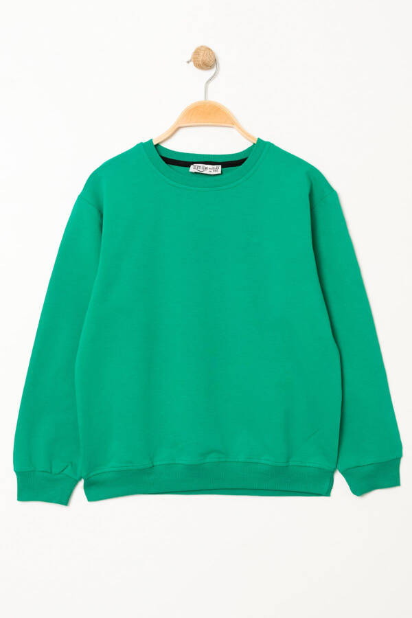 Boys' Dark Green Crew Neck Basic Sweatshirt - 3535-8 - 1