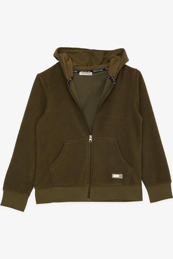 Boys Fleece Hoodie with Zipper and Hood, Khaki Green (8-14 Years) - 7