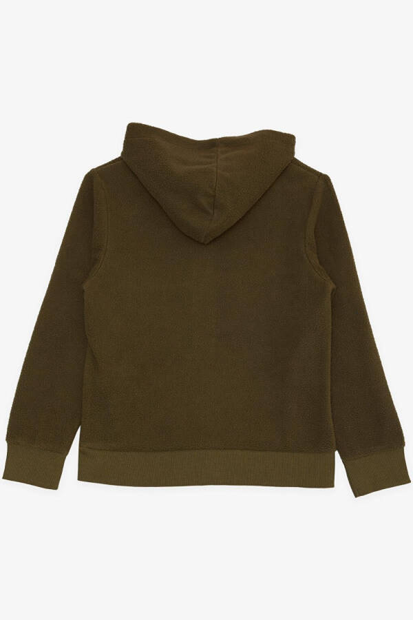 Boys Fleece Hoodie with Zipper and Hood, Khaki Green (8-14 Years) - 8