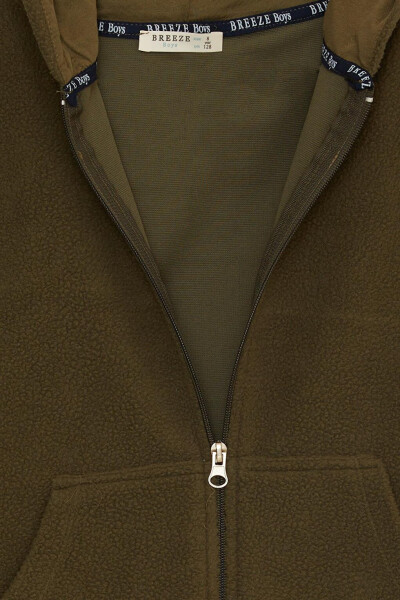 Boys Fleece Hoodie with Zipper and Hood, Khaki Green (8-14 Years) - 9