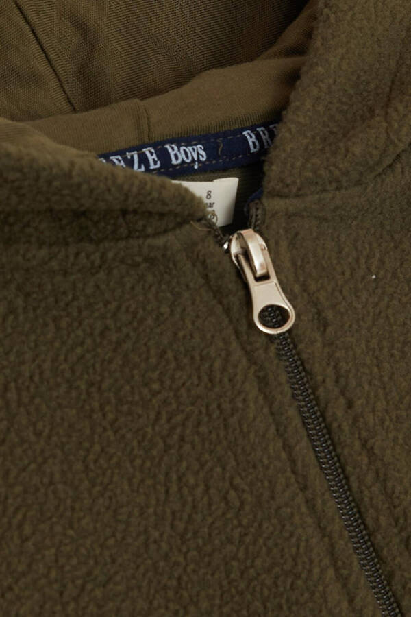 Boys Fleece Hoodie with Zipper and Hood, Khaki Green (8-14 Years) - 5