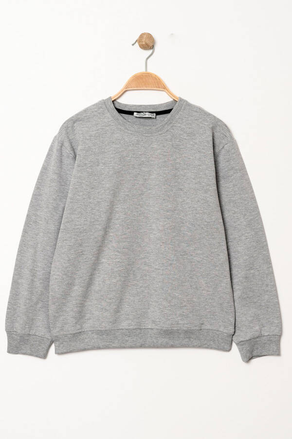 Boys' Grey Crew Neck Basic 5-13 Years Sweatshirt - 3535-4 - 1