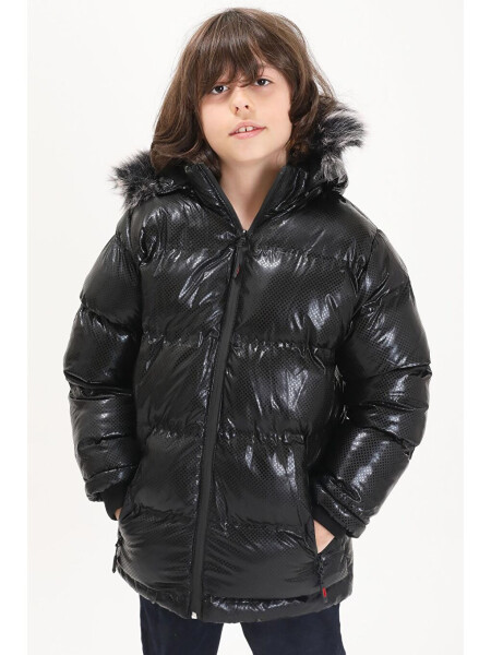 Boys' Hexagon Pattern Black Puffer Jacket 15492 - 8