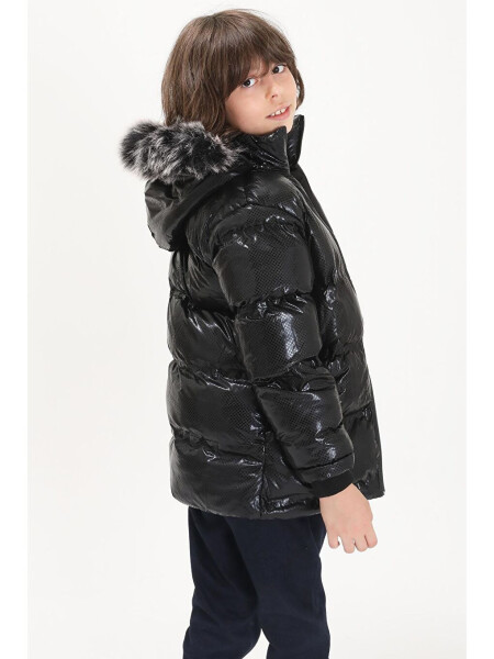 Boys' Hexagon Pattern Black Puffer Jacket 15492 - 10