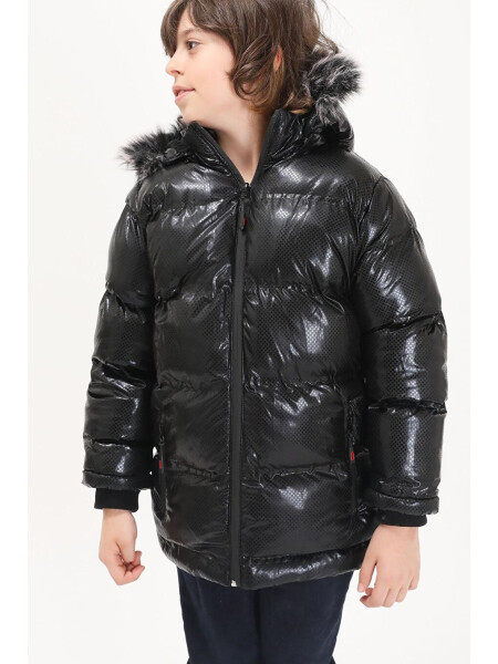 Boys' Hexagon Pattern Black Puffer Jacket 15492 - 2