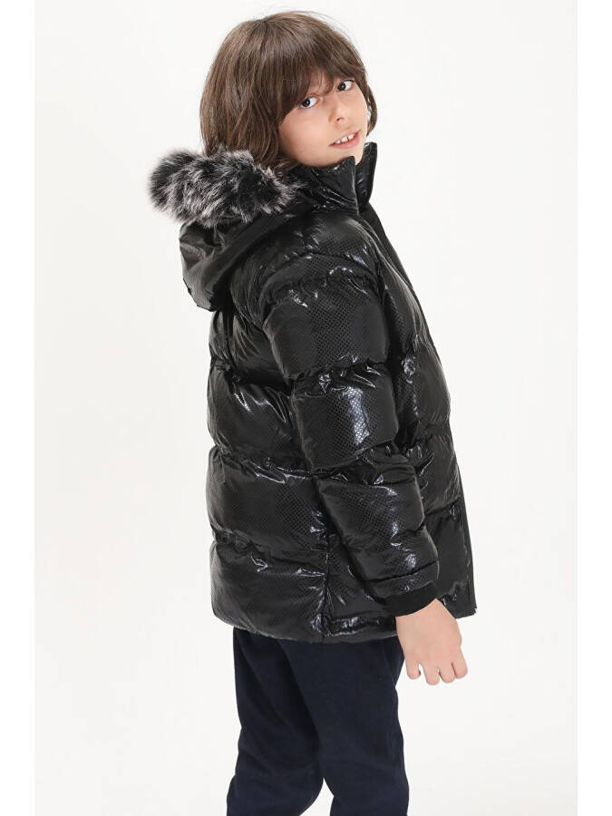 Boys' Hexagon Pattern Black Puffer Jacket 15492 - 5