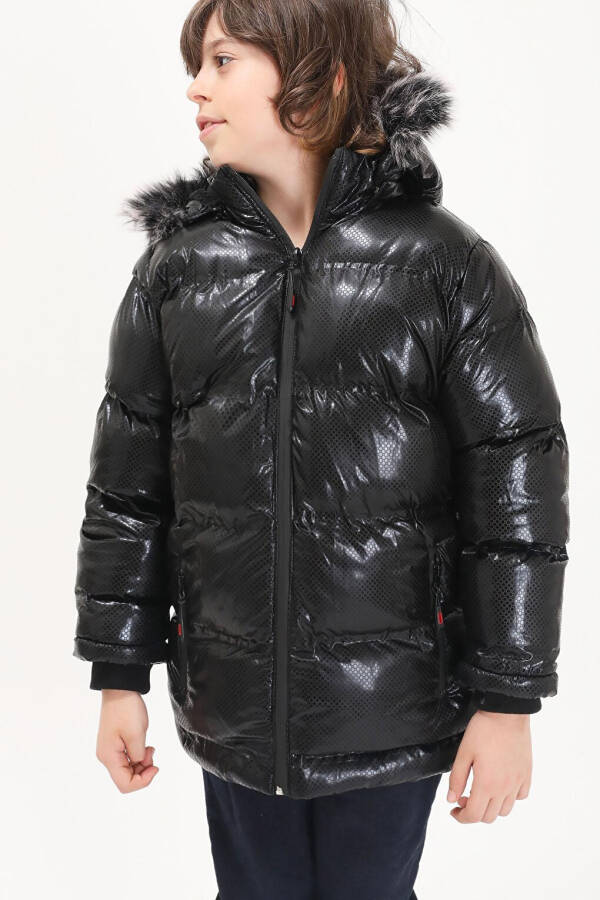 Boys' Hexagon Pattern Black Puffer Jacket 15492 - 2