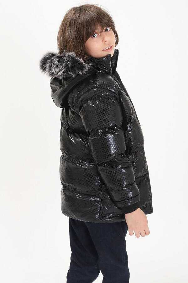 Boys' Hexagon Pattern Black Puffer Jacket 15492 - 5