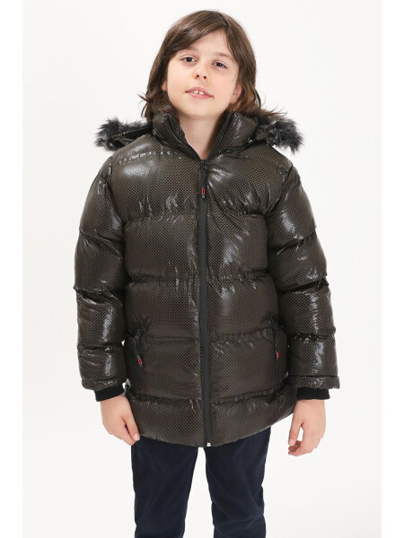 Boys' Hexagon Patterned Green Puffer Jacket 15589 - 7